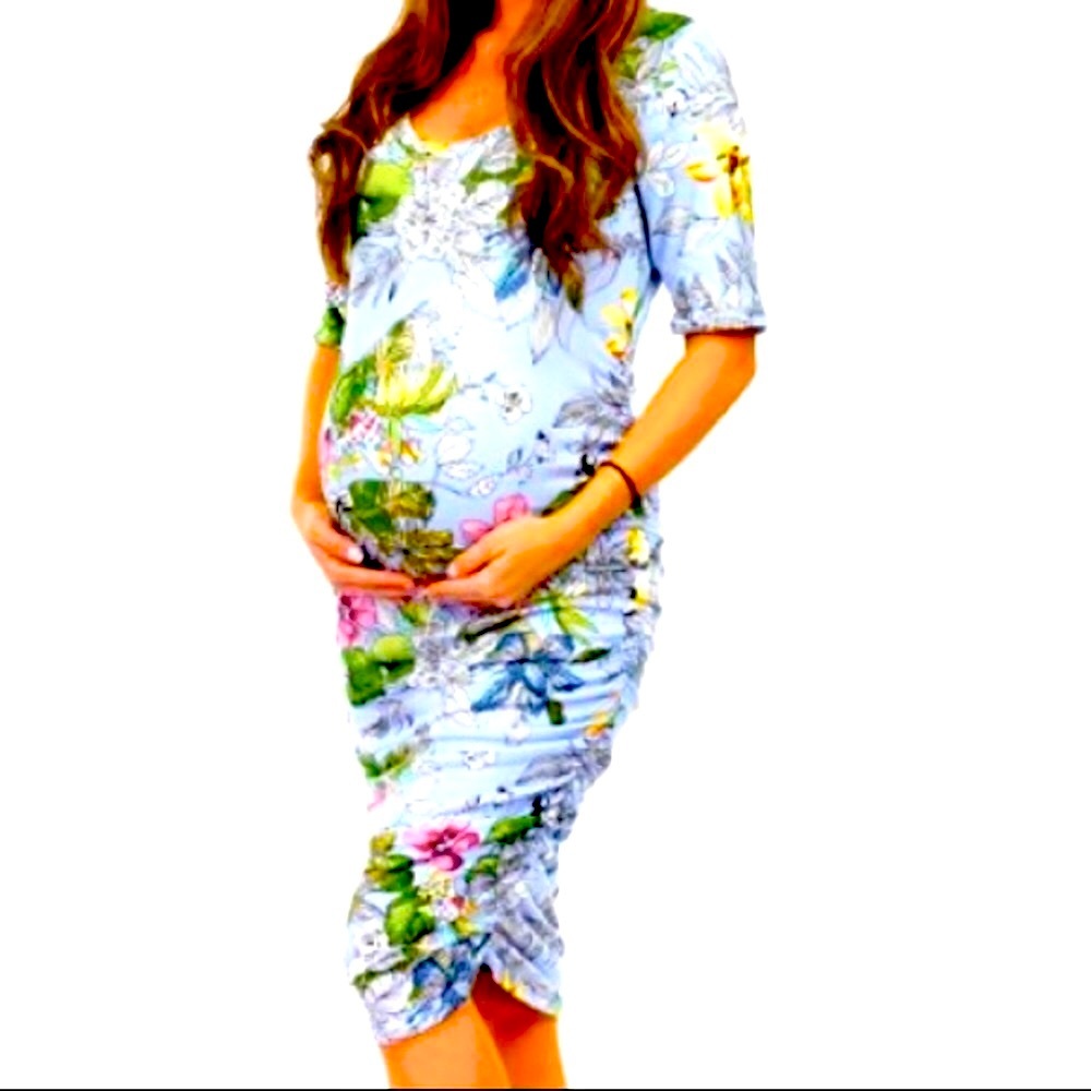 New *HOST PICK* Mother Bee Medium floral print soft ruched side maternity dress